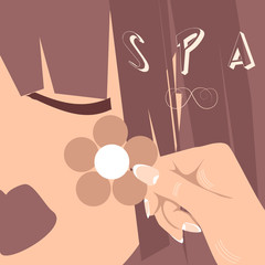 Vector woman face, eyes, lips, hair. Spa flower logo, icon
