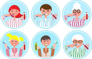 Happy family brush teeth, washes vector web icons, brand element