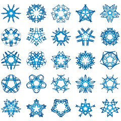 Set of 25 a five-rays crystal gradient snowflakes.