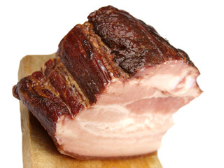 Smoked bacon on white background
