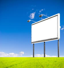 Blank Billboard in a green field. You can fill it with your text