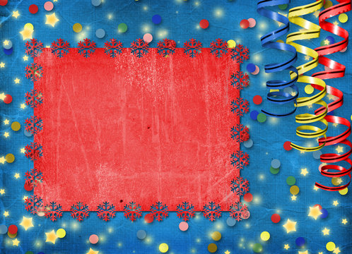 Card with multicolor streamers to holiday on the abstract backgr
