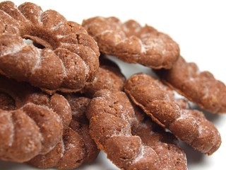 Chocolate cookies on white background