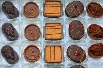 Collection of luxury Belgium chocolates in a presentation box