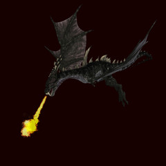 giant terrifying dragon with wings and horns attacks