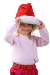 Little girl in the santa claus hat
