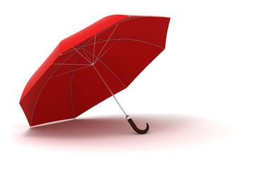 Red umbrella on the floor