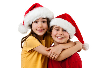 Kids in disguise Santa Claus isolated on white background