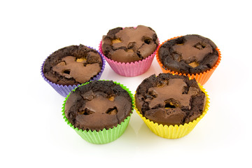 Brownie cupcakea home baked over white background
