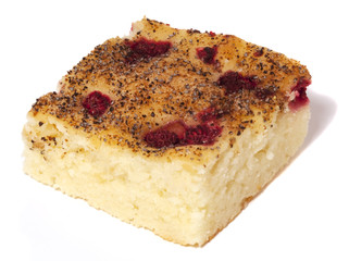 Deliciouos cake with raspberries isolated on white background.