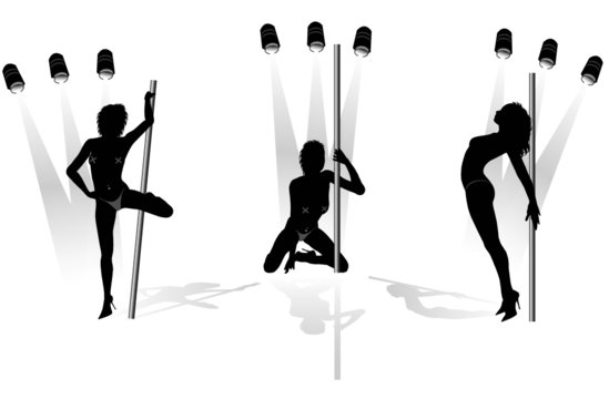 Vector illustration of a beautiful striptease dancing girls