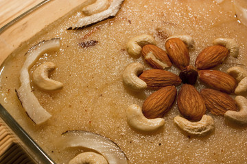 Halwa in square with garnish