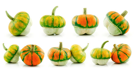 Set of Ripe Gourds and Pumpkin Vegetable Hybrid Isolated on Whit