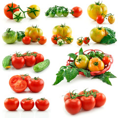 Set of Ripe Red and Yellow Tomatoes Isolated on White