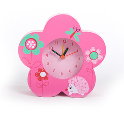 glamourous pink clock over white background