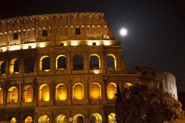 Fototapeta na wymiar Colosseum Large Moon Details Rome Italy