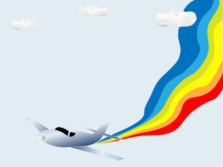 Jet with rainbow in the sky