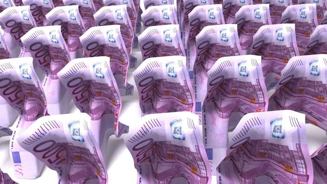 Euro bills walking on white background. 3d rendering animation