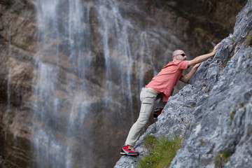 climbing on rock