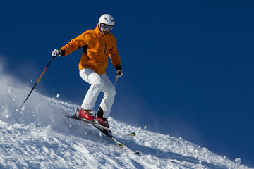 skier with helmet in action