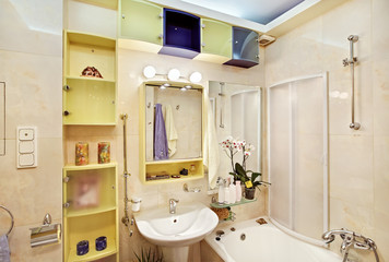 Modern Bathroom in yellow and blue vivid colors