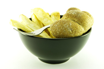 Fries in a Black Bowl