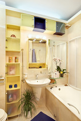 Modern Bathroom in yellow and blue vivid colors