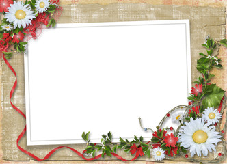 Paper frame with floral beautiful bouquet on the alienated backg