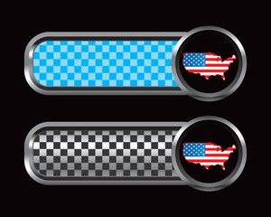 United states flag icon on blue and black checkered banners