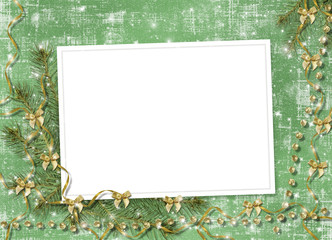 Card for congratulation with ribbons and bows on abstract backgr