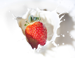 Strawberry with cream splashes