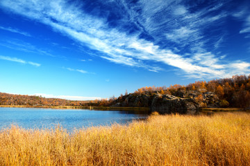 Fototapeta na wymiar autumn lake in north mountain
