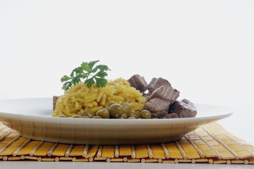 organic pilau rice with grilled beef goulash