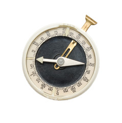 Old compass top view isolated over white