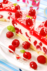 cheese cake with jelly and raspberry