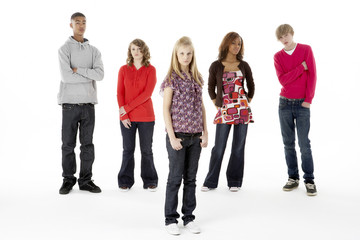 Fototapeta premium Full Length Studio Portrait Of Five Teenage Friends