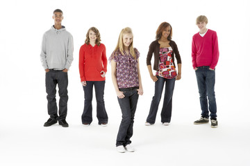 Obraz premium Full Length Studio Portrait Of Five Teenage Friends