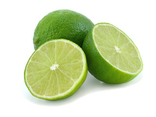 Juicy green lime  isolated on  white background.