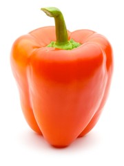 Vertical fresh bulgarian red pepper isolated on white