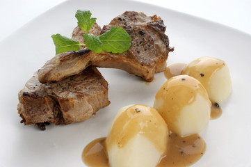 organic grilled lamb chop and organic potato