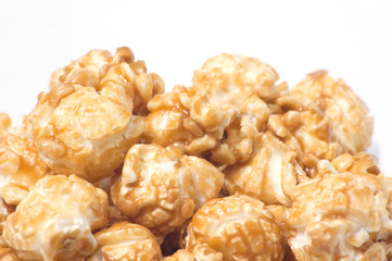 Close-up of popcorn, isolated on white