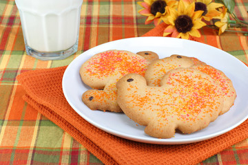 Turkey shaped sugar cookies for Thanksgiving.