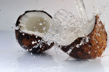 cracked coconut splashing