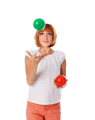 Beautiful red girl on white