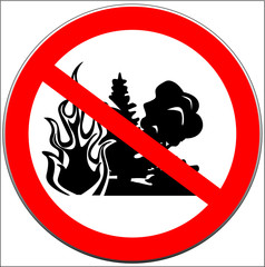 Vector of caution sign with forest fire