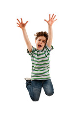 Boy jumping isolated on white background