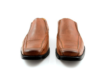 Pair of brown male business shoes over white background