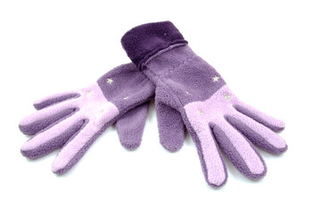 pair of purple gloves over white background
