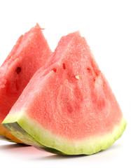 two watermelon slices isolated on white
