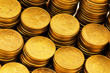 Close up of the golden coin stacks